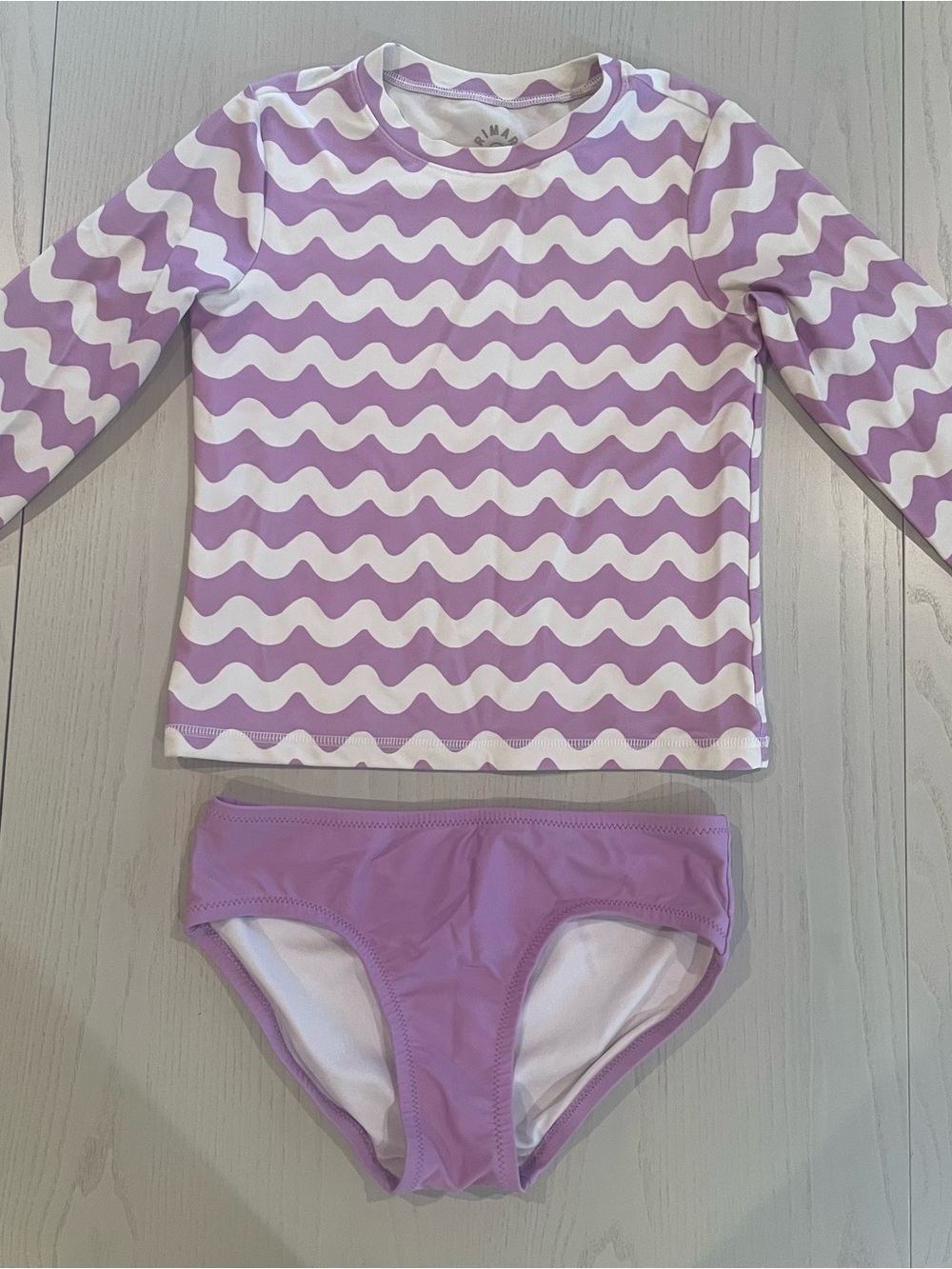 Primary Kids Long Sleeve Rashguard Swim Bikini Bottom Set (Purple Waves) Size 10